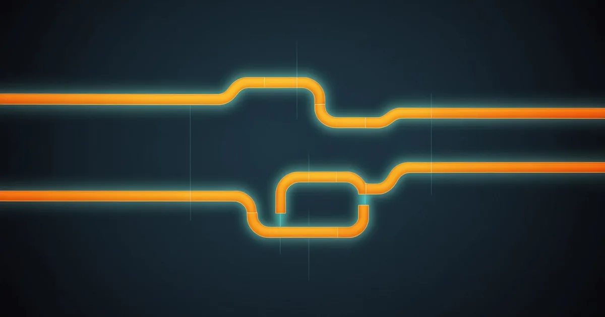Abstract illustration suggesting a detection or alert moment in a pipeline flow